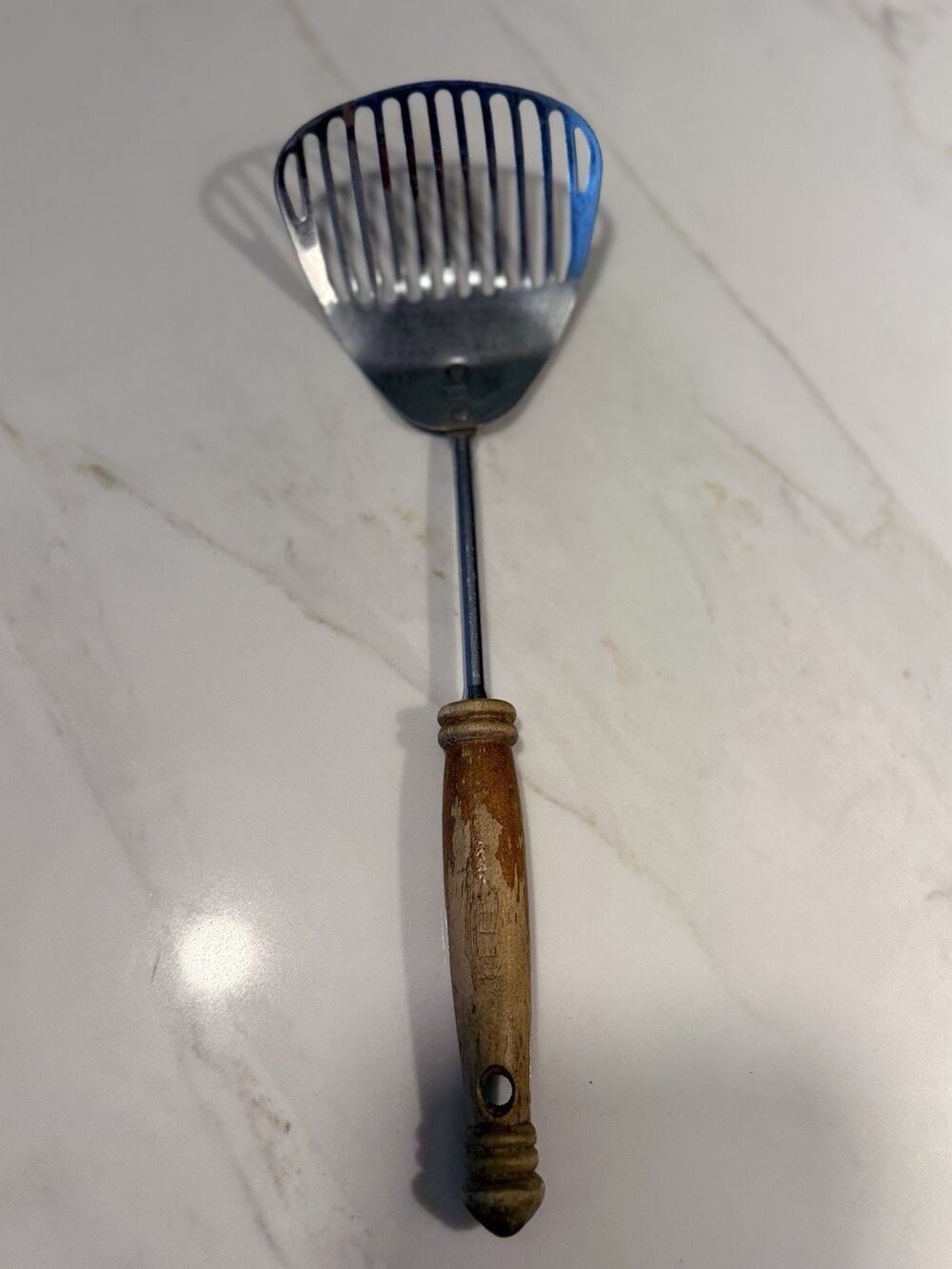 Vintage Ekco Kitchamajig Slotted Strainer Mixing Fry Spatula Spoon Wood Handle